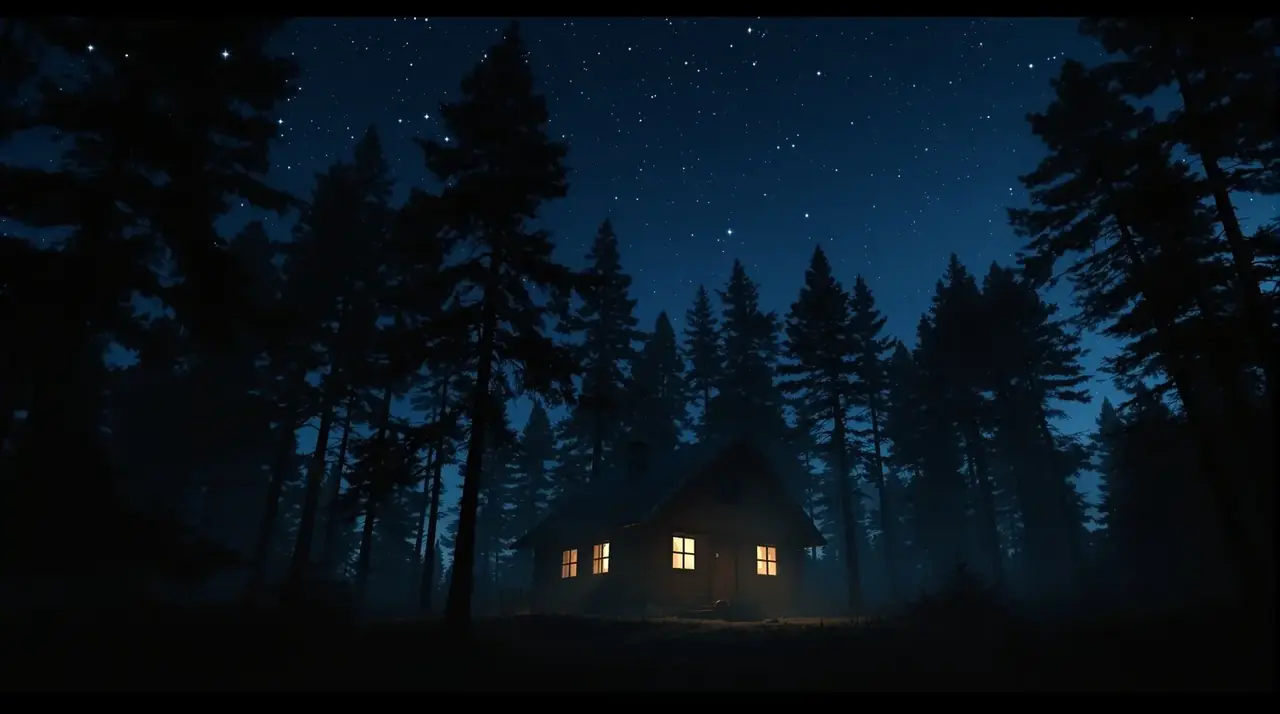 深夜林中小屋 播放画面 - 夜空影视